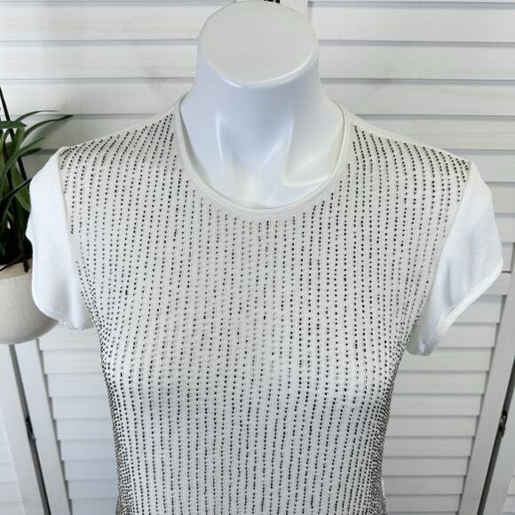 L'AGENCE Beaded Striped Silk Viscose Cream Blouse Top Short Cap Sleeves Size 2 - Picture 2 of 12